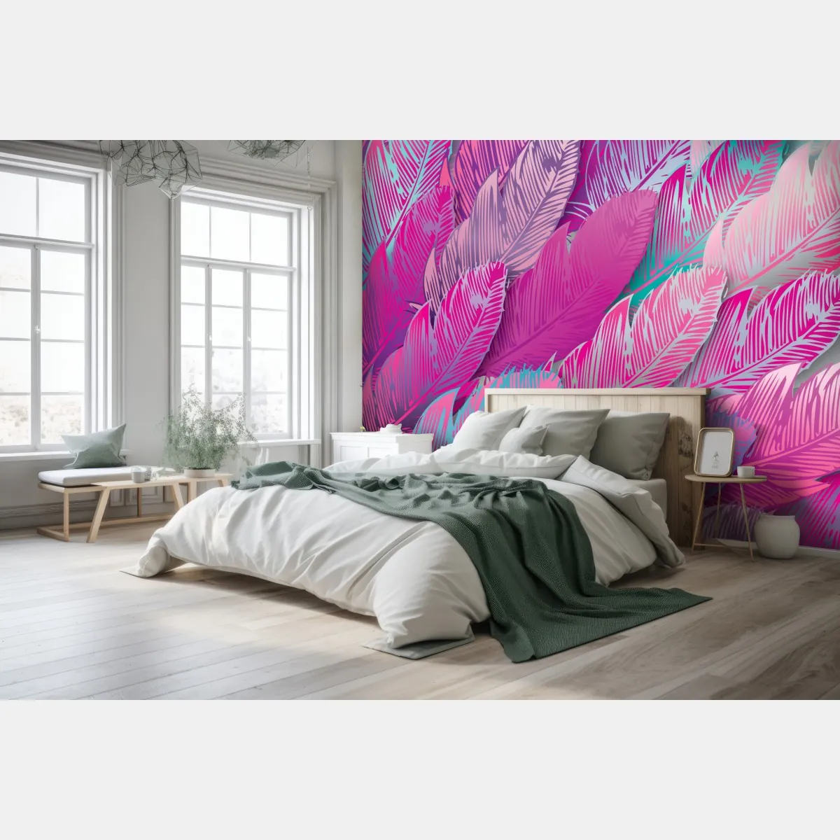 Fototapete irisierendes rosa federmuster – Wallnifity®