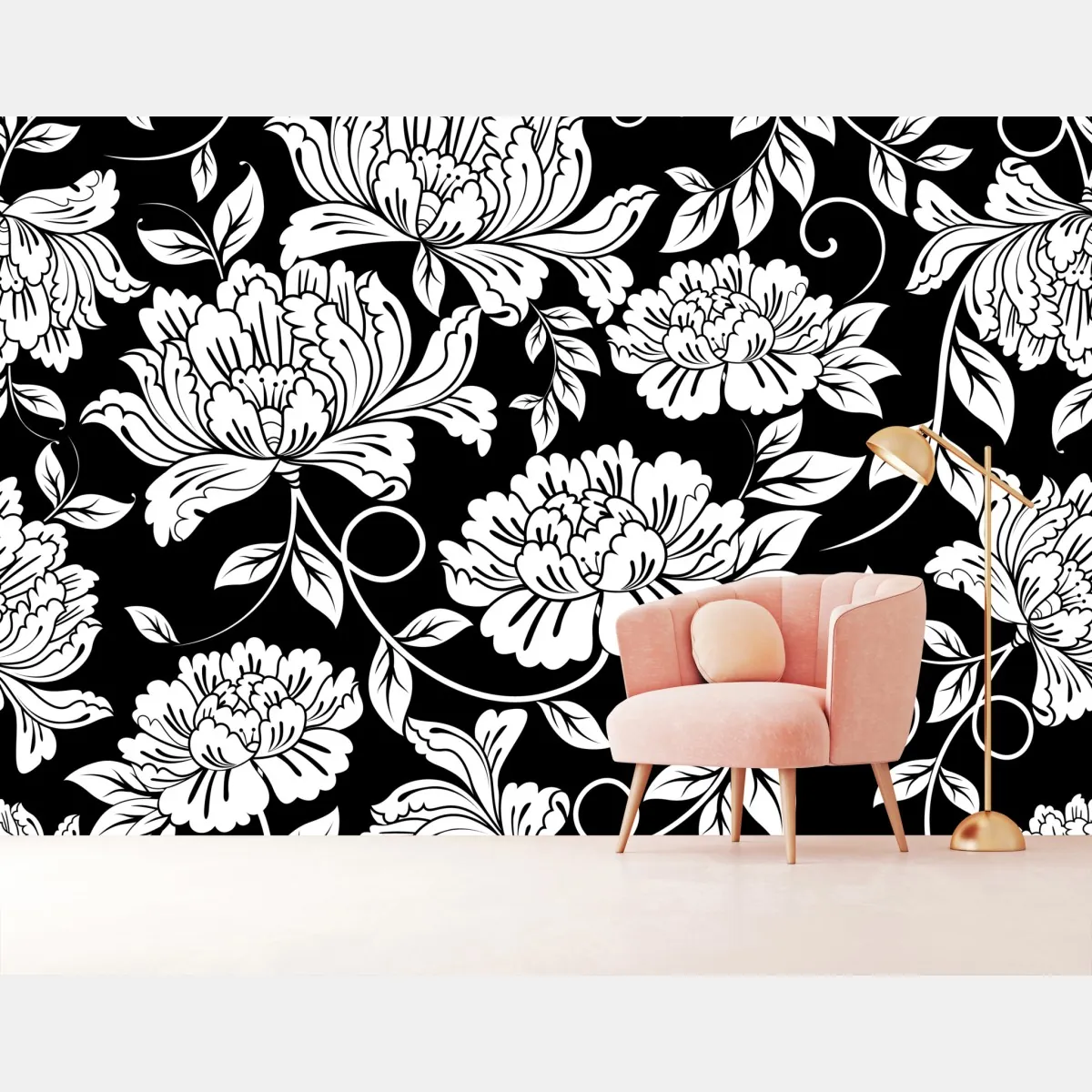 Fototapete monochromes blumenmuster – Wallnifity®