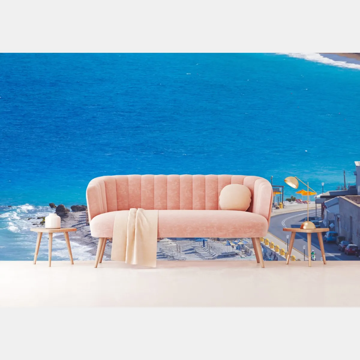 Fototapete Rhodos strand mit bunten sonnenschirmen – Wallnifity®