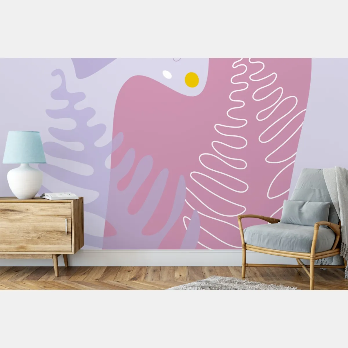 Fototapete zarte pastell-botanische abstraktion – Wallnifity®