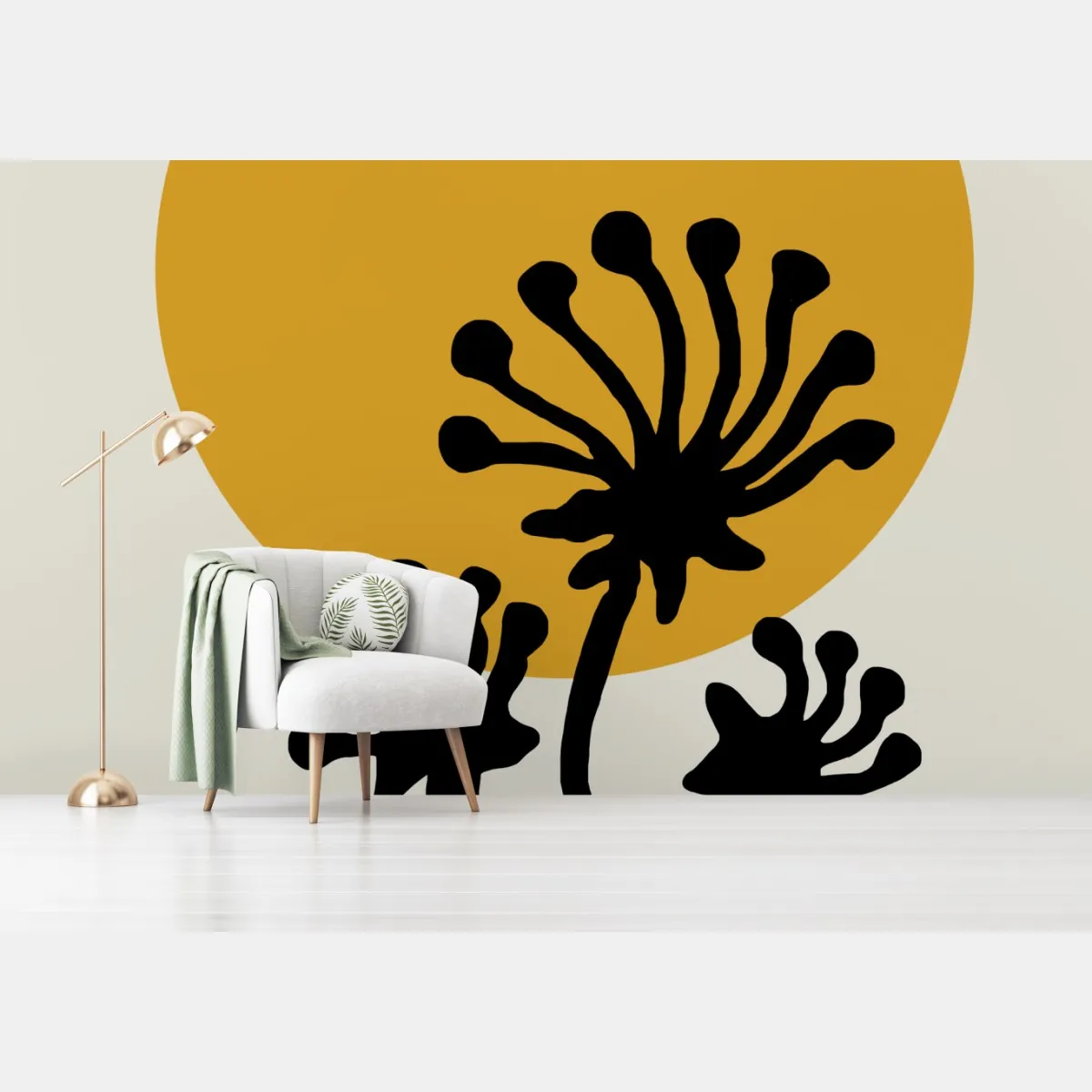 Fototapete minimalistische botanische silhouette mit sonne – Wallnifity®