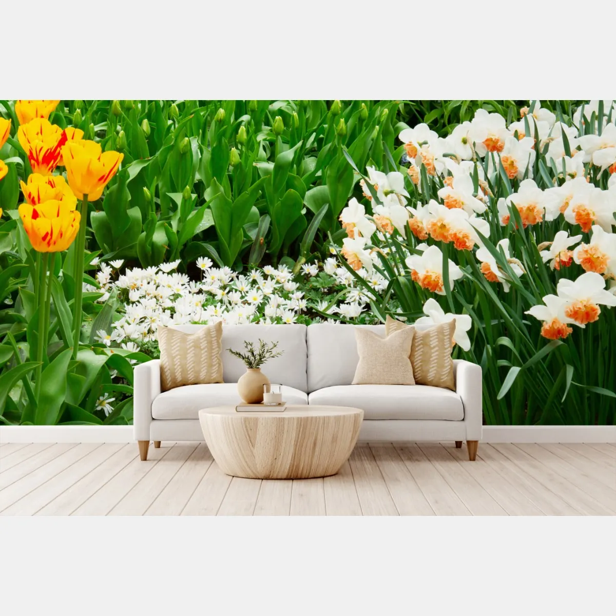 Fototapete lebendiger frühlingsblumengarten – Wallnifity®