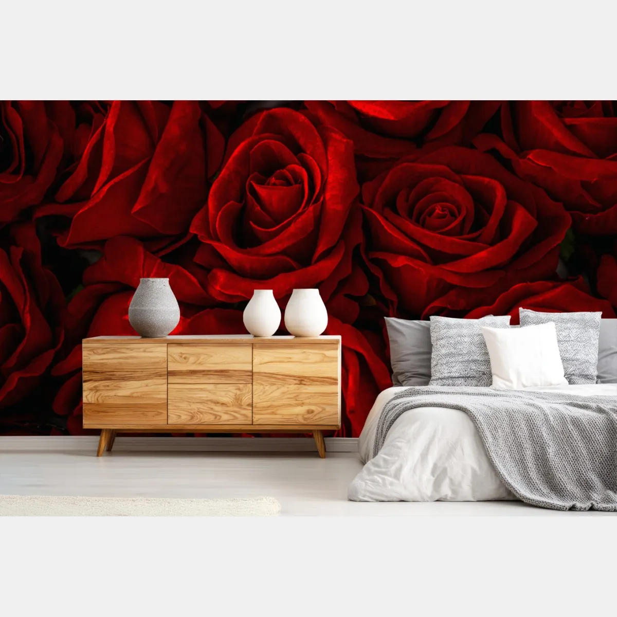 Fototapete intensive rote rosen nahaufnahme – Wallnifity®