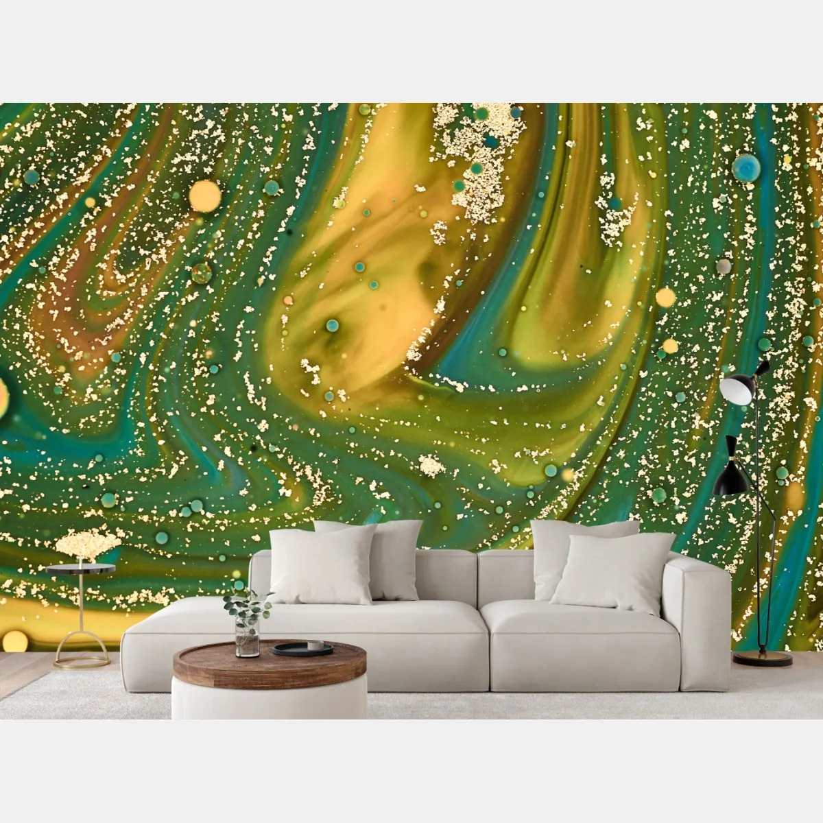 Fototapete grün-goldene flüssige marmorierte kunst – Wallnifity®