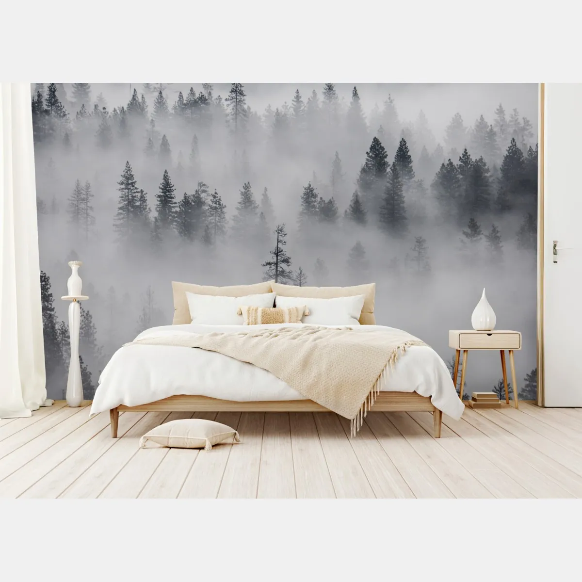 Fototapete nebeliger kiefernwald – Wallnifity®