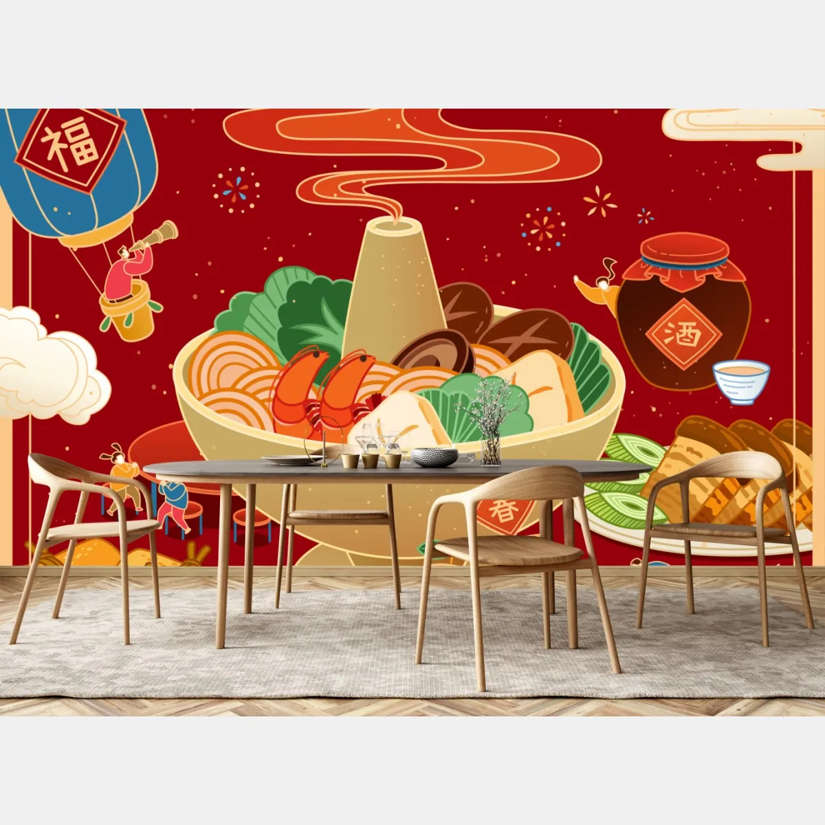 Fototapete illustration des gemeinsamen essens zum Chinesischen Neujahr – Wallnifity®