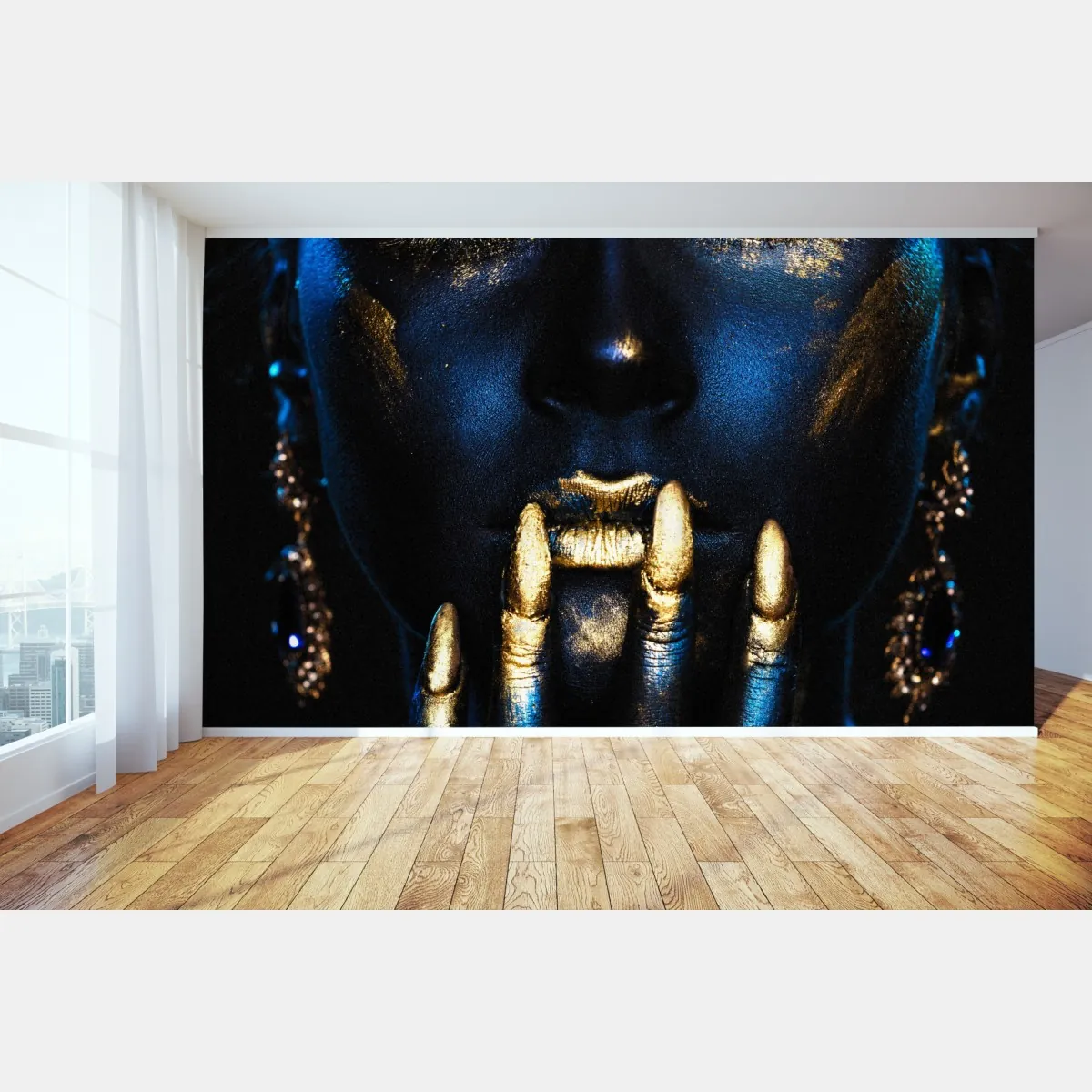 Fototapete mystisches porträt in blau und gold – Wallnifity®