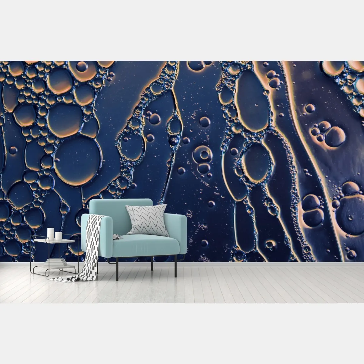 Fototapete blaue und goldene abstrakte blasen – Wallnifity®
