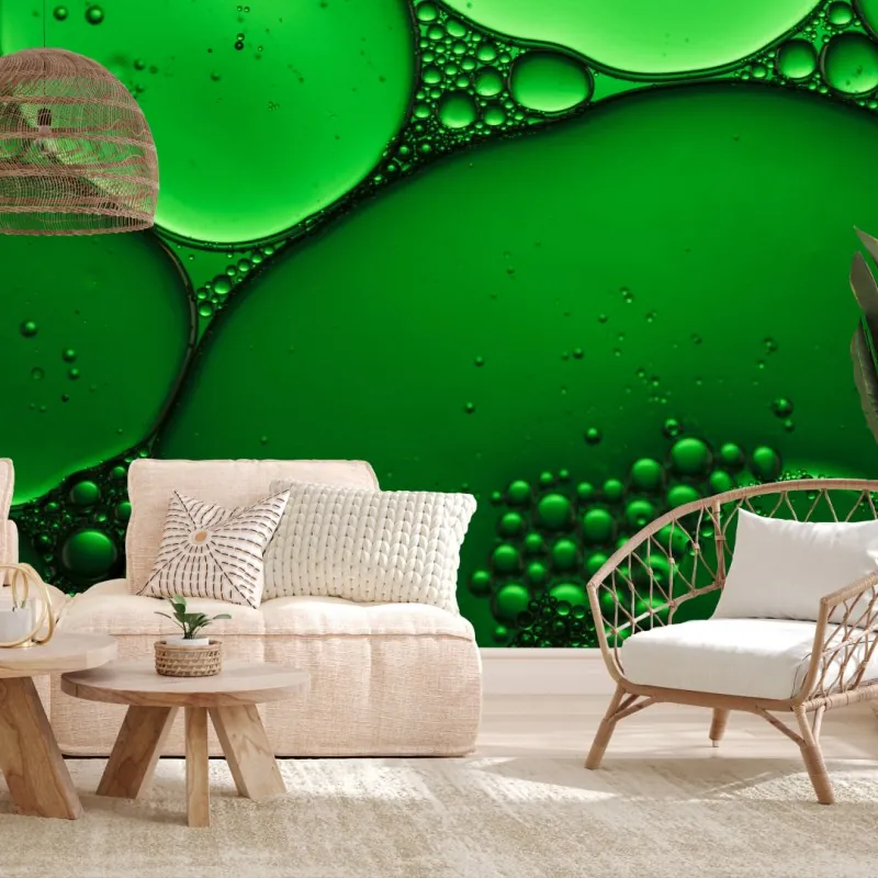 Wall mural green bubbles abstract composition
