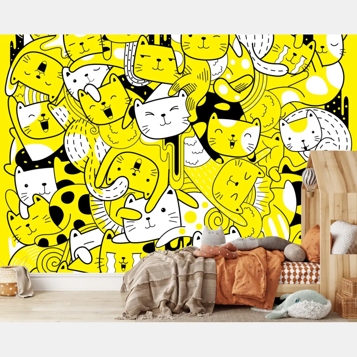 Fototapete verspielte gelbe katzen-collage – Wallnifity®