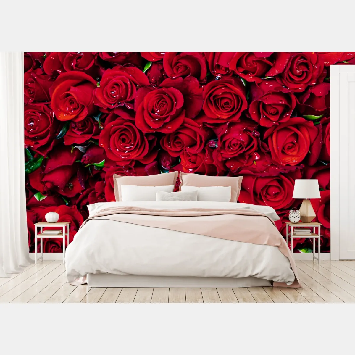 Fototapete dichte wand aus roten rosen – Wallnifity®