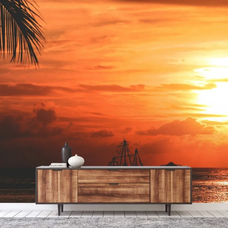 Wall mural tropical sunset at the beach