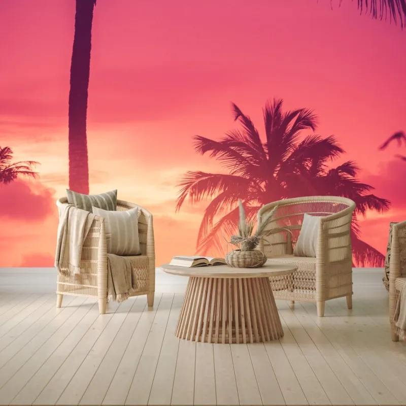 Wall mural tropical sunset palm silhouettes