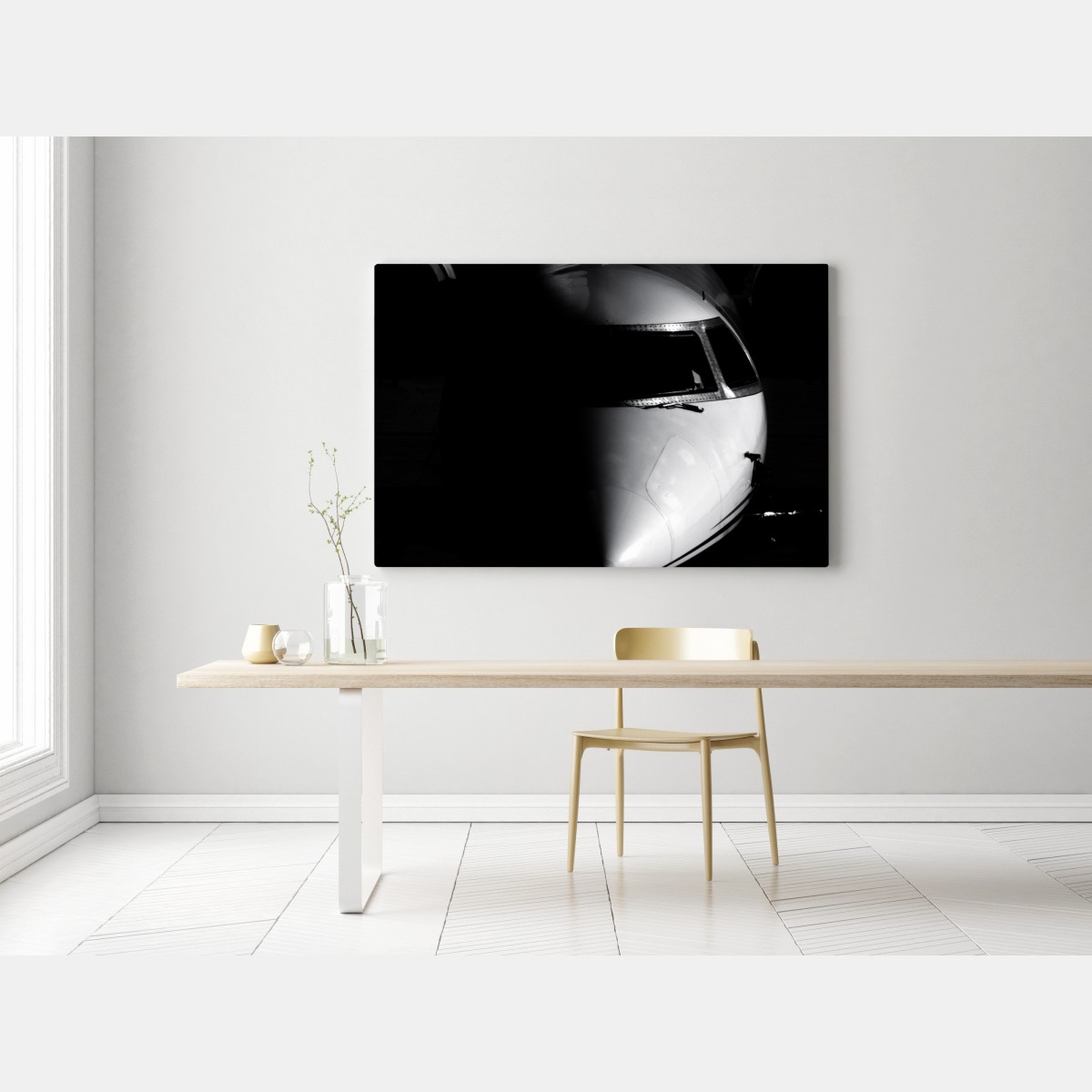 Leinwandbild monochromes porträt der flugzeugnase – Wallnifity® Leinwandbild monochromes porträt der flugzeugnase – Wallnifity®