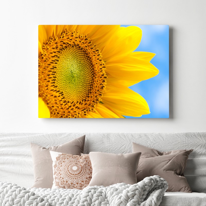 Leinwandbild leuchtende sonnenblume vor blauem himmel – Wallnifity® Leinwandbild leuchtende sonnenblume vor blauem himmel – Wallnifity®