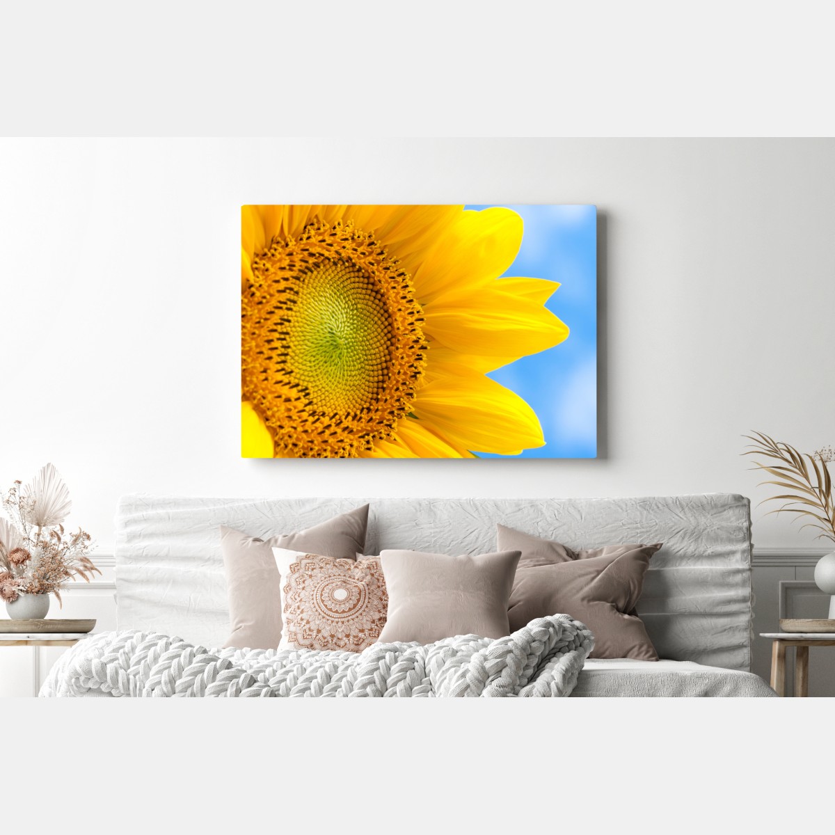 Leinwandbild leuchtende sonnenblume vor blauem himmel – Wallnifity® Leinwandbild leuchtende sonnenblume vor blauem himmel – Wallnifity®