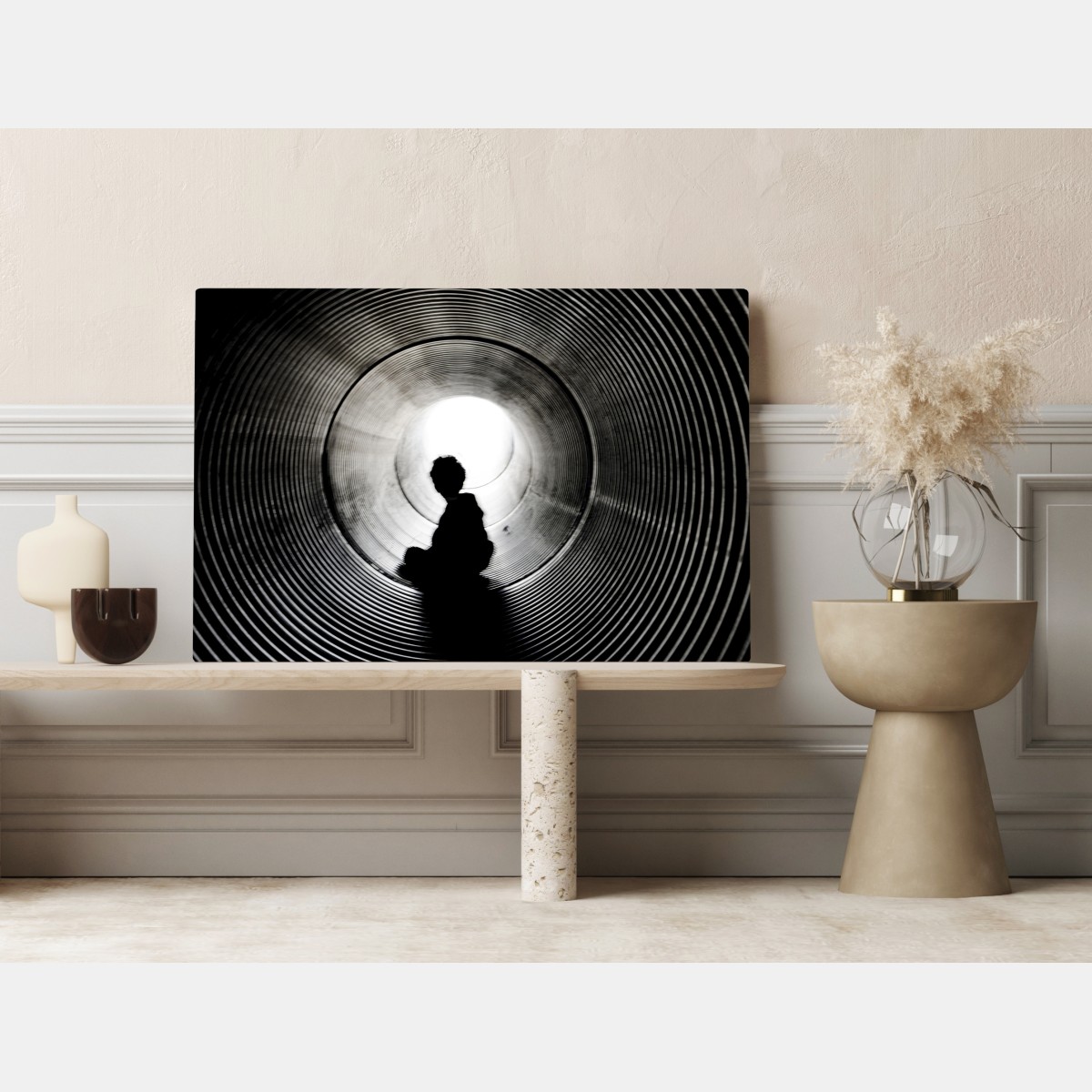 Leinwandbild silhouette in einem spiraltunnel – Wallnifity® Leinwandbild silhouette in einem spiraltunnel – Wallnifity®