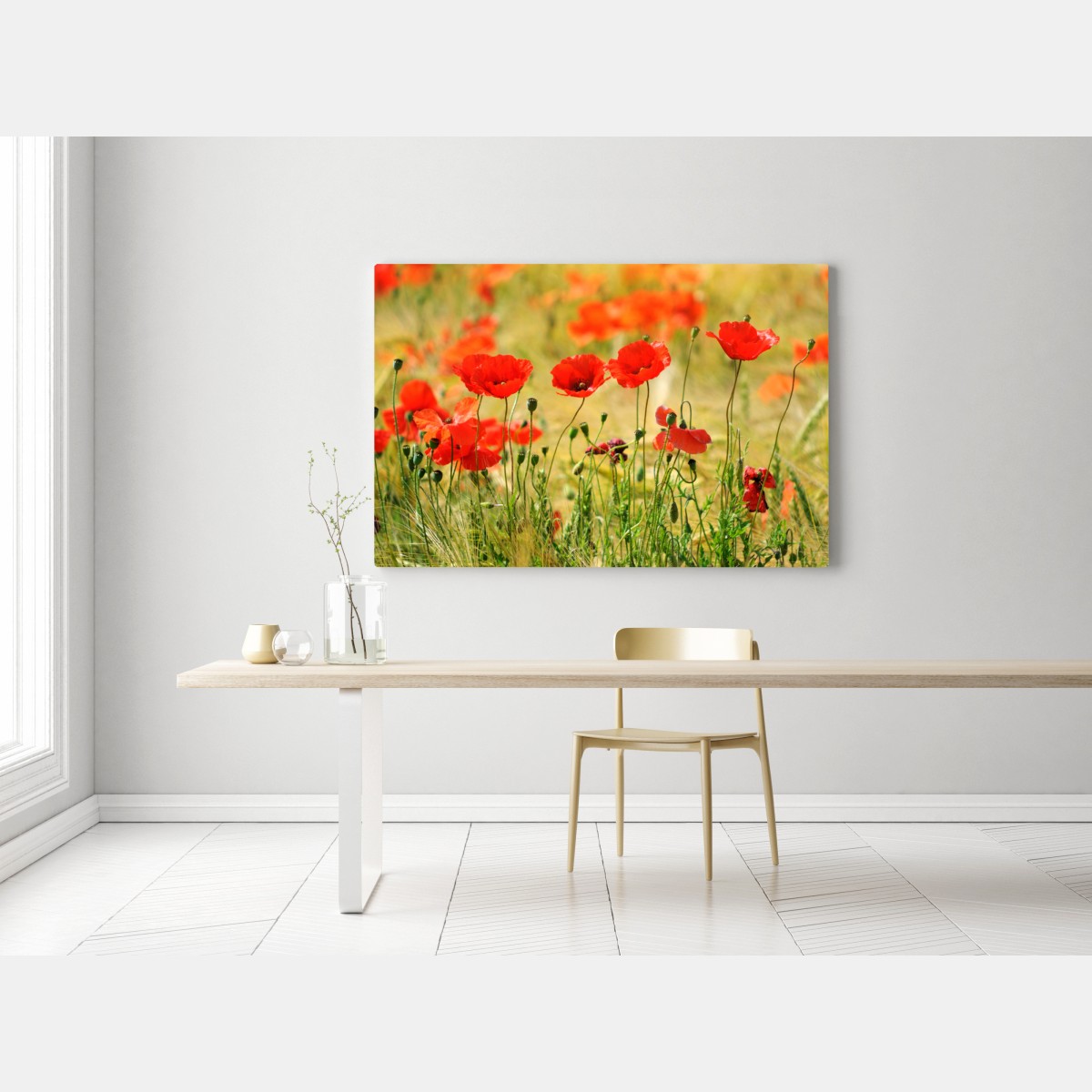 Leinwandbild rote mohnwiese im sonnenlicht – Wallnifity® Leinwandbild rote mohnwiese im sonnenlicht – Wallnifity®