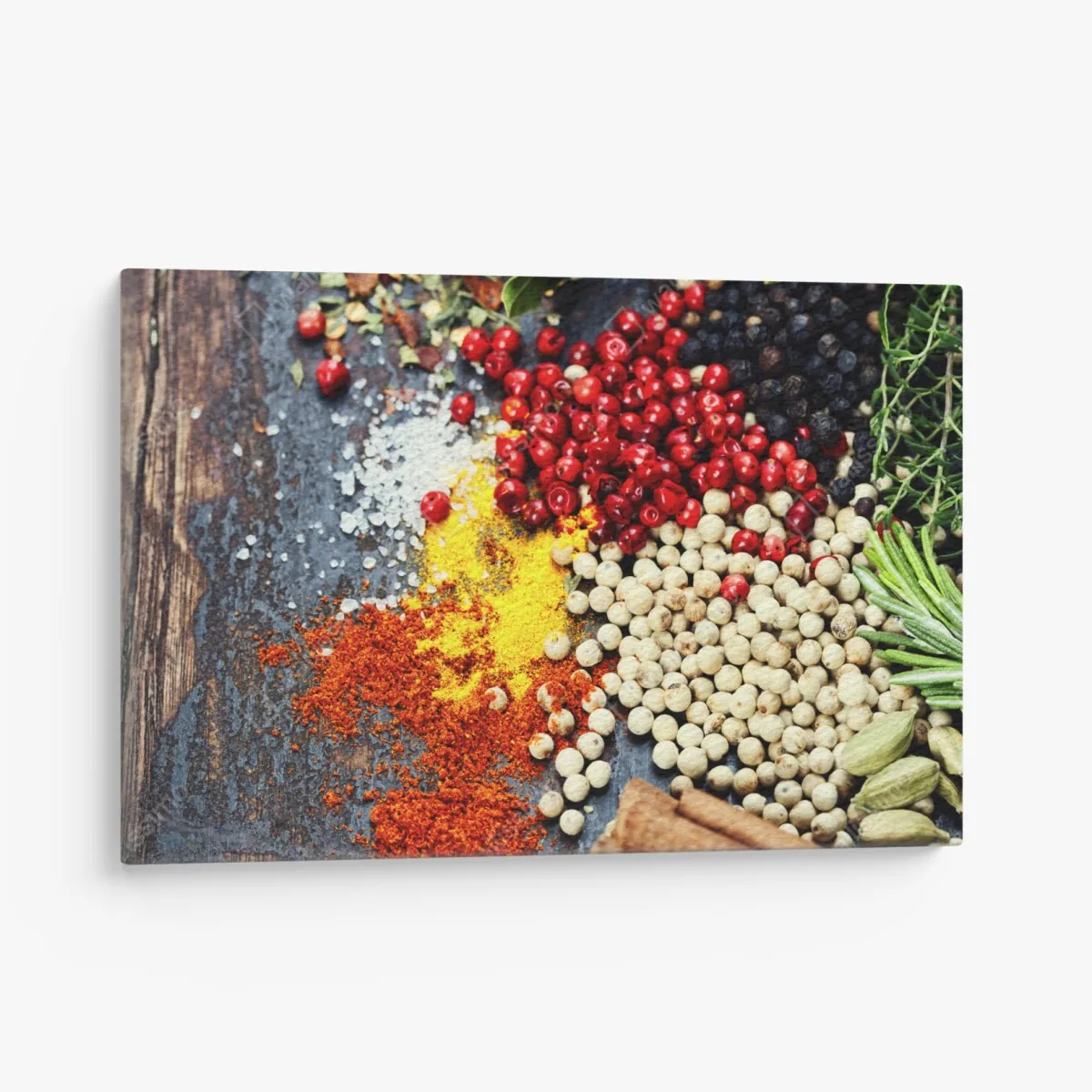 Leinwandbild buntes gewürzsortiment auf rustikalem holz – Wallnifity® Leinwandbild buntes gewürzsortiment auf rustikalem holz – Wallnifity®