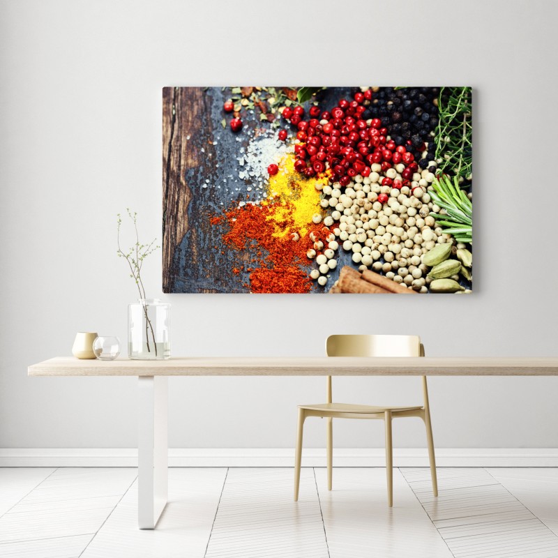 Leinwandbild buntes gewürzsortiment auf rustikalem holz – Wallnifity® Leinwandbild buntes gewürzsortiment auf rustikalem holz – Wallnifity®