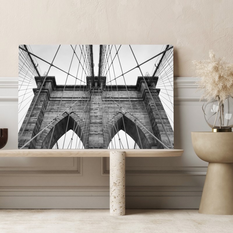Leinwandbild perspektive der Brooklyn Bridge in monochrom – Wallnifity® Leinwandbild perspektive der Brooklyn Bridge in monochrom – Wallnifity®
