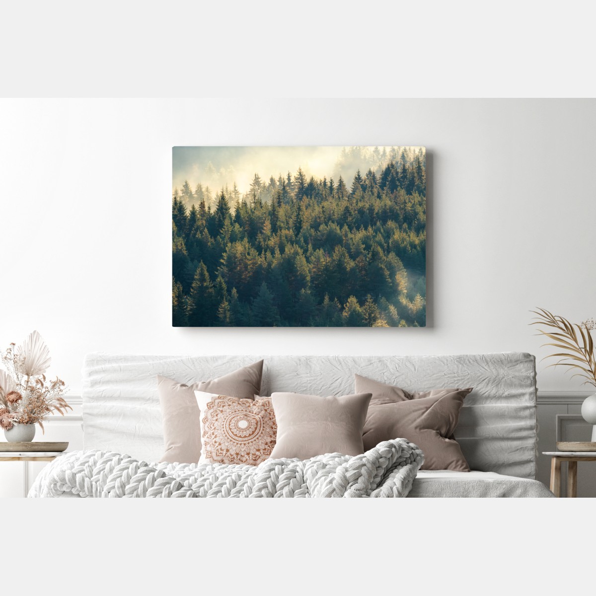 Leinwandbild nebliger kiefernwald im morgenlicht – Wallnifity® Leinwandbild nebliger kiefernwald im morgenlicht – Wallnifity®