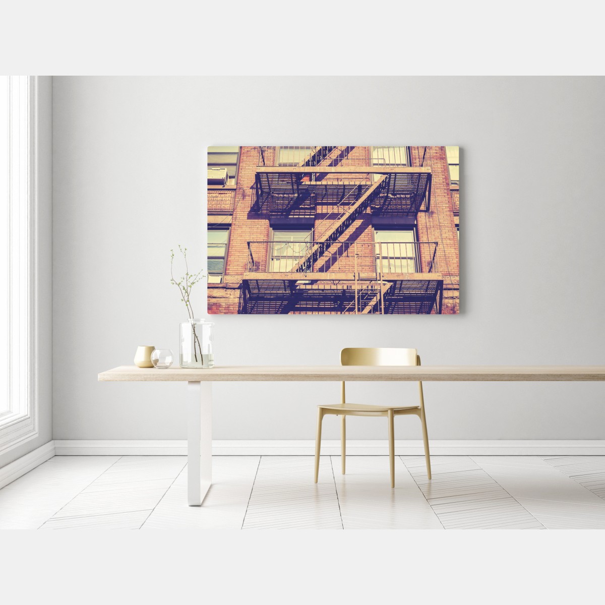 Leinwandbild vintage feuertreppen aus New York – Wallnifity® Leinwandbild vintage feuertreppen aus New York – Wallnifity®
