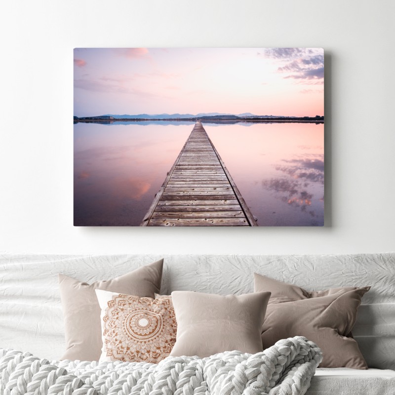 Leinwandbild holzsteg zum horizont bei sonnenuntergang – Wallnifity® Leinwandbild holzsteg zum horizont bei sonnenuntergang – Wallnifity®