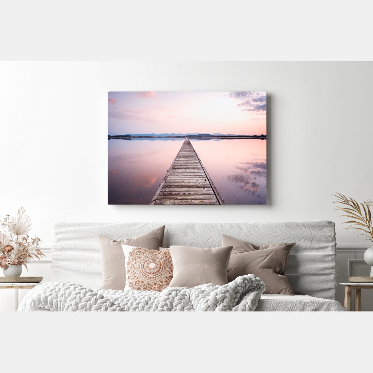 Leinwandbild holzsteg zum horizont bei sonnenuntergang – Wallnifity® Leinwandbild holzsteg zum horizont bei sonnenuntergang – Wallnifity®