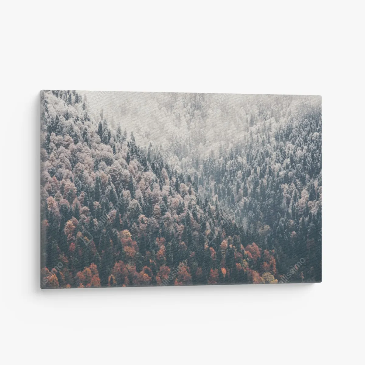 Leinwandbild herbstlicher nebel über bergwald – Wallnifity® Leinwandbild herbstlicher nebel über bergwald – Wallnifity®