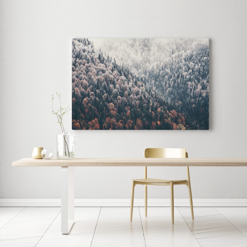 Leinwandbild herbstlicher nebel über bergwald – Wallnifity® Leinwandbild herbstlicher nebel über bergwald – Wallnifity®