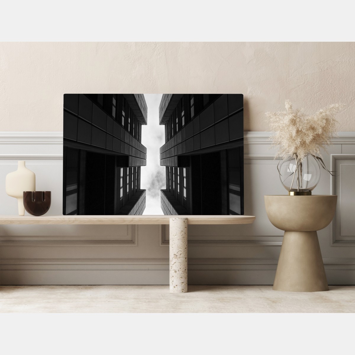 Leinwandbild vertikale städtische symmetrie in monochrom – Wallnifity® Leinwandbild vertikale städtische symmetrie in monochrom – Wallnifity®