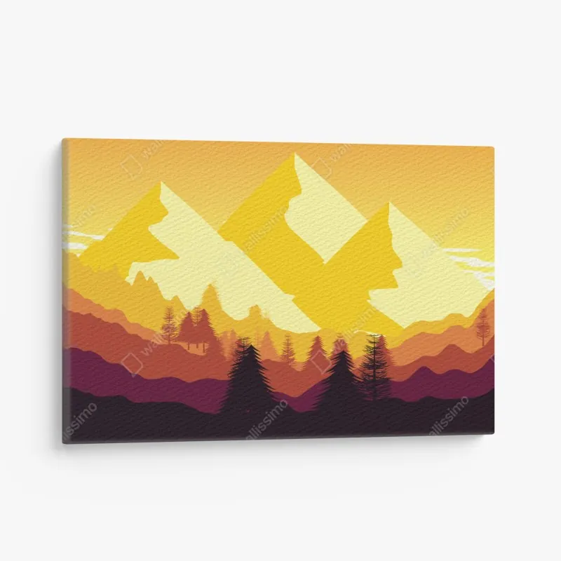 Leinwandbild goldener sonnenuntergang über bergen