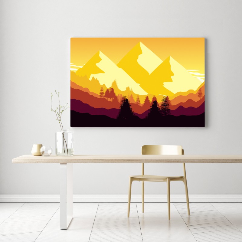 Leinwandbild goldener sonnenuntergang über bergen – Wallnifity® Leinwandbild goldener sonnenuntergang über bergen – Wallnifity®