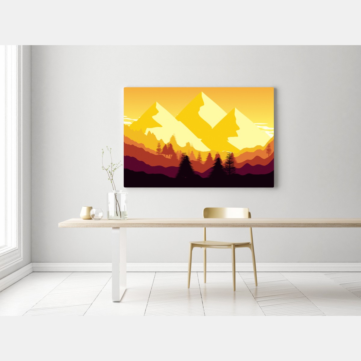 Leinwandbild goldener sonnenuntergang über bergen – Wallnifity® Leinwandbild goldener sonnenuntergang über bergen – Wallnifity®