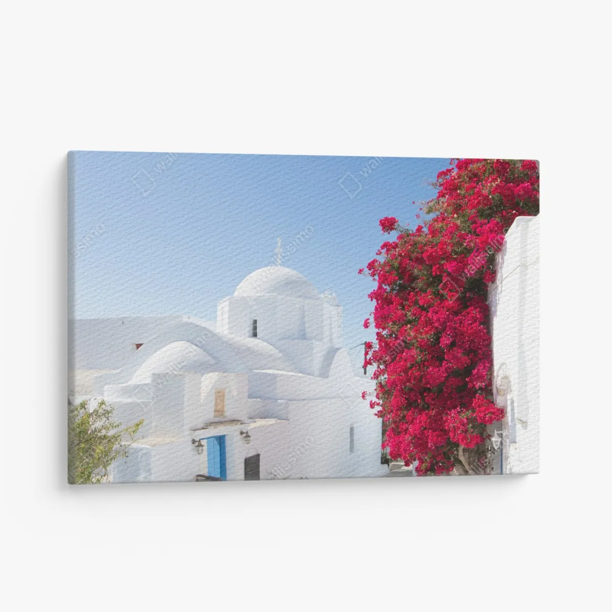 Leinwandbild sonnige gasse auf der insel mit leuchtender buganvillea – Wallnifity® Leinwandbild sonnige gasse auf der insel mit leuchtender buganvillea – Wallnifity®