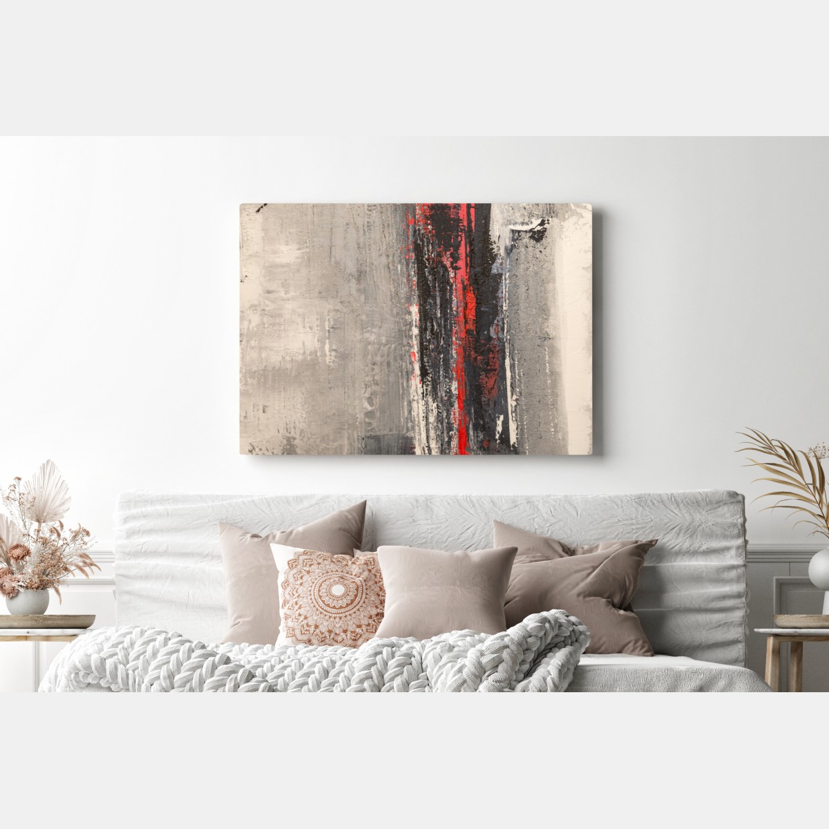 Leinwandbild strukturierte abstraktion mit rotem akzent – Wallnifity® Leinwandbild strukturierte abstraktion mit rotem akzent – Wallnifity®