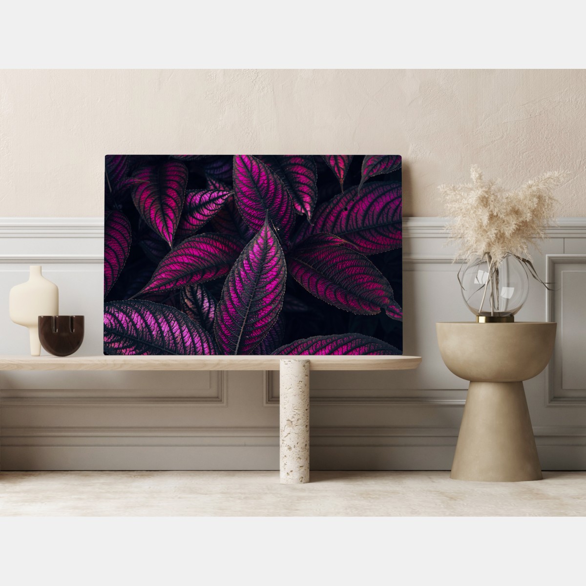 Leinwandbild leuchtendes violettes blättermotiv – Wallnifity® Leinwandbild leuchtendes violettes blättermotiv – Wallnifity®