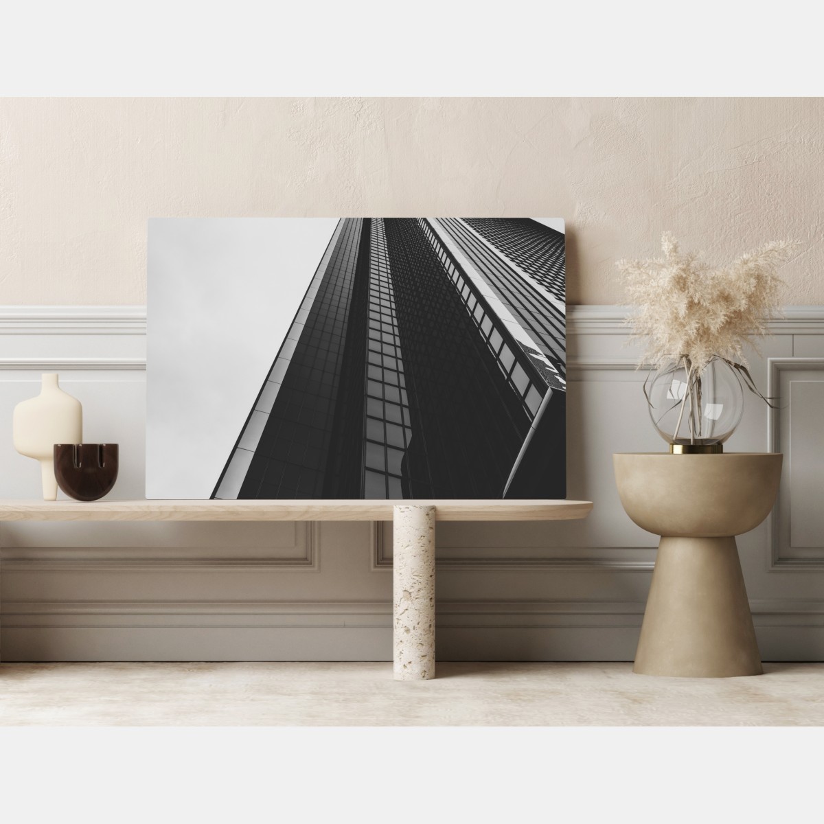 Leinwandbild monochromer wolkenkratzer in perspektive – Wallnifity® Leinwandbild monochromer wolkenkratzer in perspektive – Wallnifity®