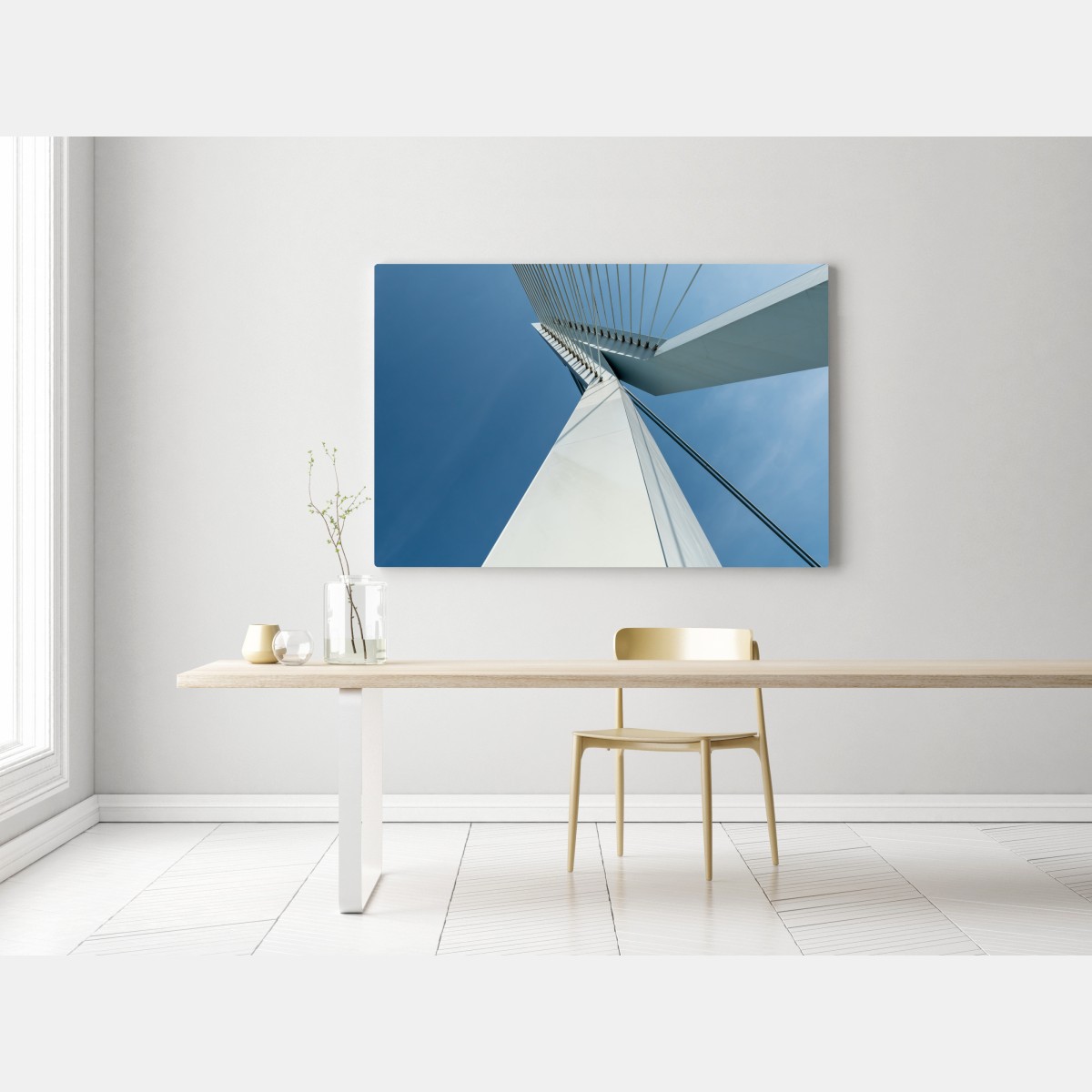 Leinwandbild aufsteigende linien: moderner brückenpylon – Wallnifity® Leinwandbild aufsteigende linien: moderner brückenpylon – Wallnifity®