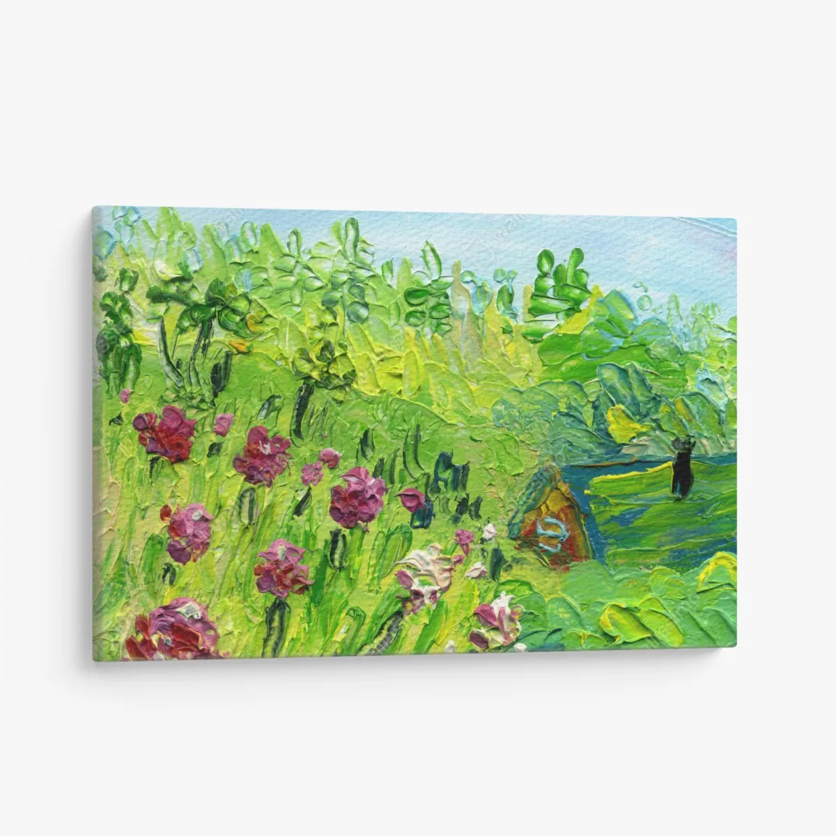 Leinwandbild pfingstrosenwiese im frühling — impasto blumenbild – Wallnifity® Leinwandbild pfingstrosenwiese im frühling — impasto blumenbild – Wallnifity®