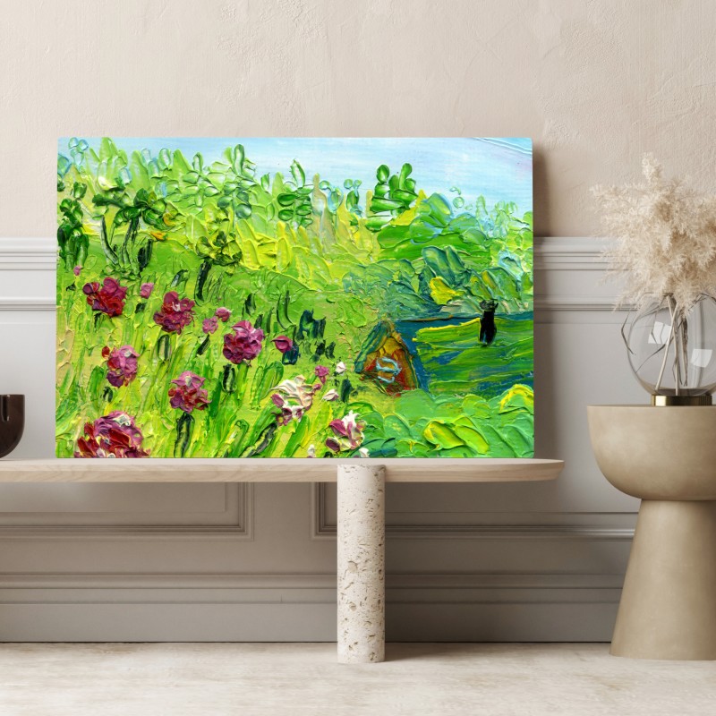 Leinwandbild pfingstrosenwiese im frühling — impasto blumenbild – Wallnifity® Leinwandbild pfingstrosenwiese im frühling — impasto blumenbild – Wallnifity®