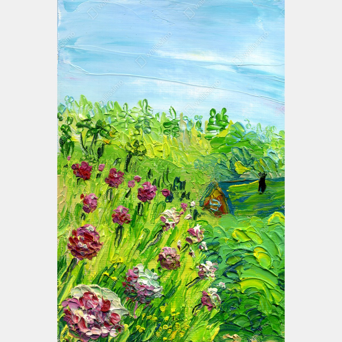 Leinwandbild pfingstrosenwiese im frühling — impasto blumenbild – Wallnifity® Leinwandbild pfingstrosenwiese im frühling — impasto blumenbild – Wallnifity®