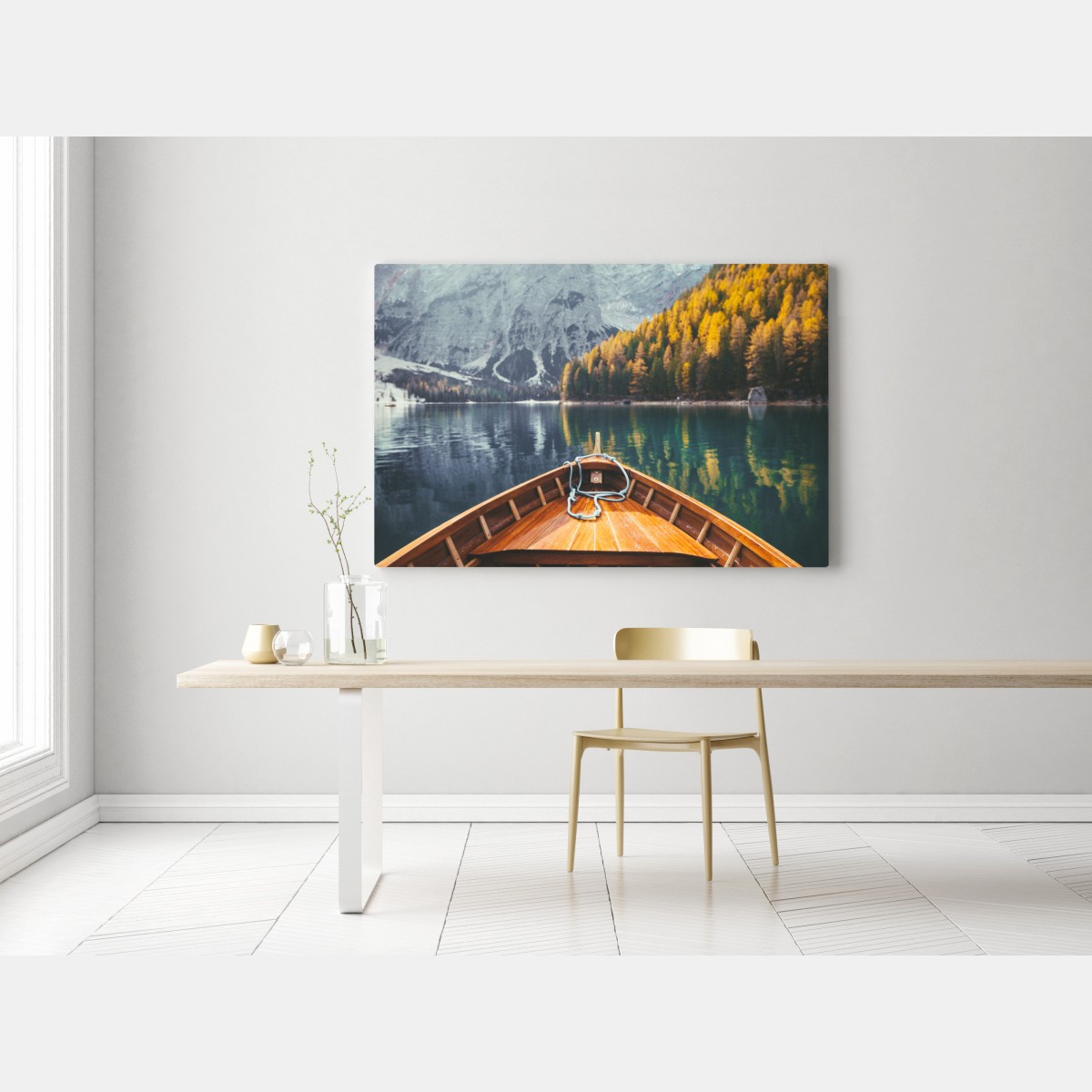 Leinwandbild sonnenaufgang am Lago di Braies – Wallnifity® Leinwandbild sonnenaufgang am Lago di Braies – Wallnifity®