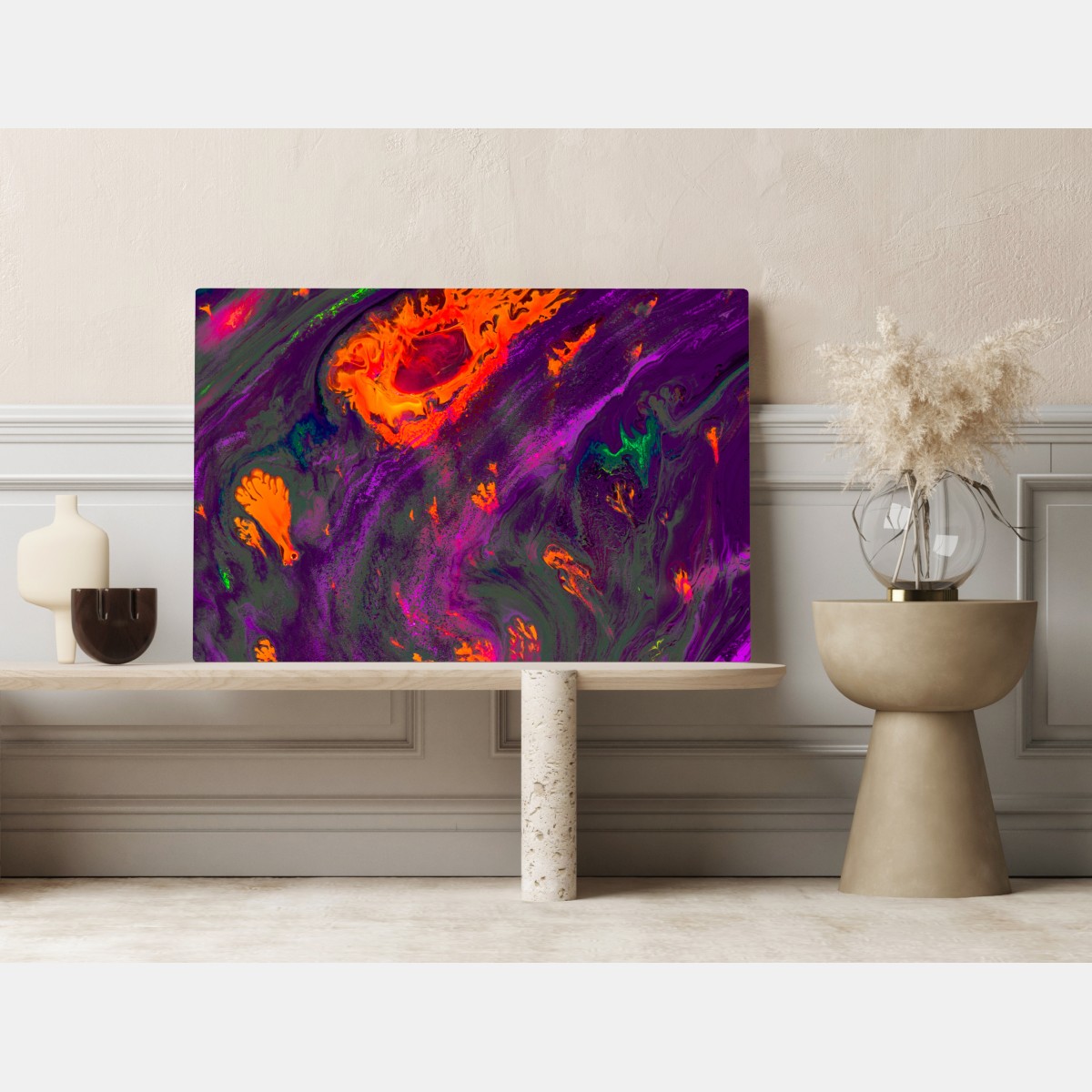 Leinwandbild traditionelle ebru abstrakte marmormuster in lila und orange – Wallnifity® Leinwandbild traditionelle ebru abstrakte marmormuster in lila und orange – Wallnifity®