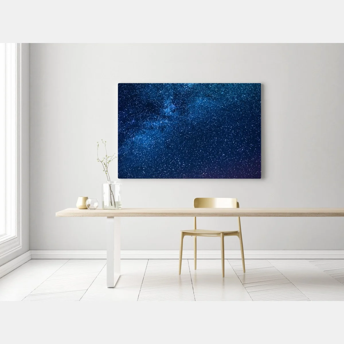 Leinwandbild tiefblauer nachthimmel mit milchstraße und sternschnuppe – Wallnifity® Leinwandbild tiefblauer nachthimmel mit milchstraße und sternschnuppe – Wallnifity®