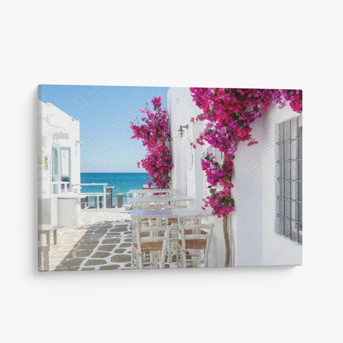 Leinwandbild sonnige mediterrane gasse mit bougainvillea – Wallnifity® Leinwandbild sonnige mediterrane gasse mit bougainvillea – Wallnifity®