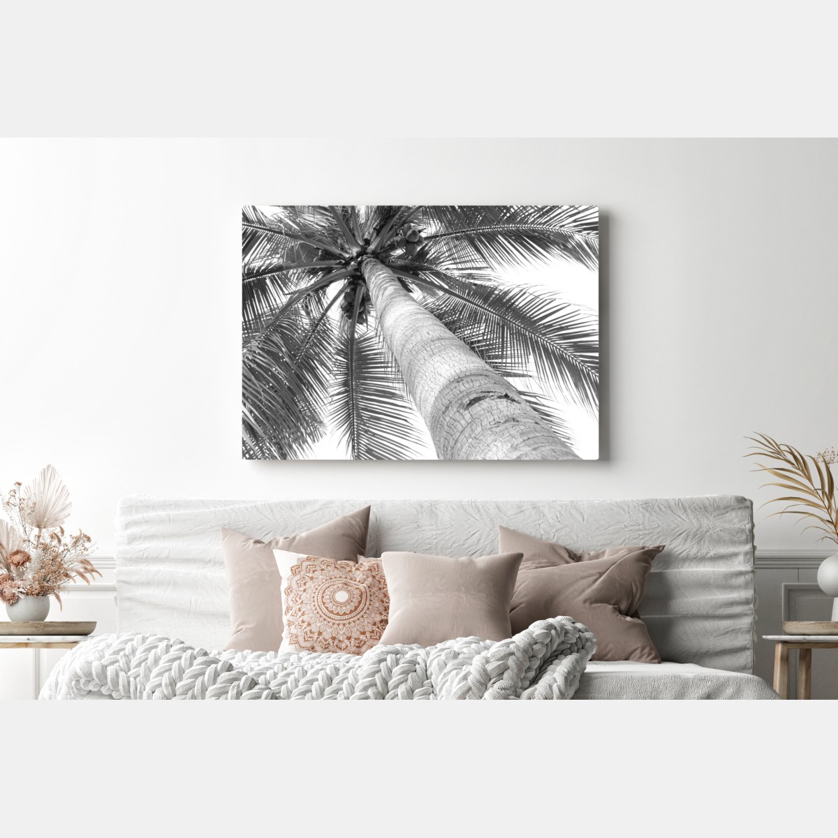 Leinwandbild monochrome palme aus der froschperspektive – Wallnifity® Leinwandbild monochrome palme aus der froschperspektive – Wallnifity®