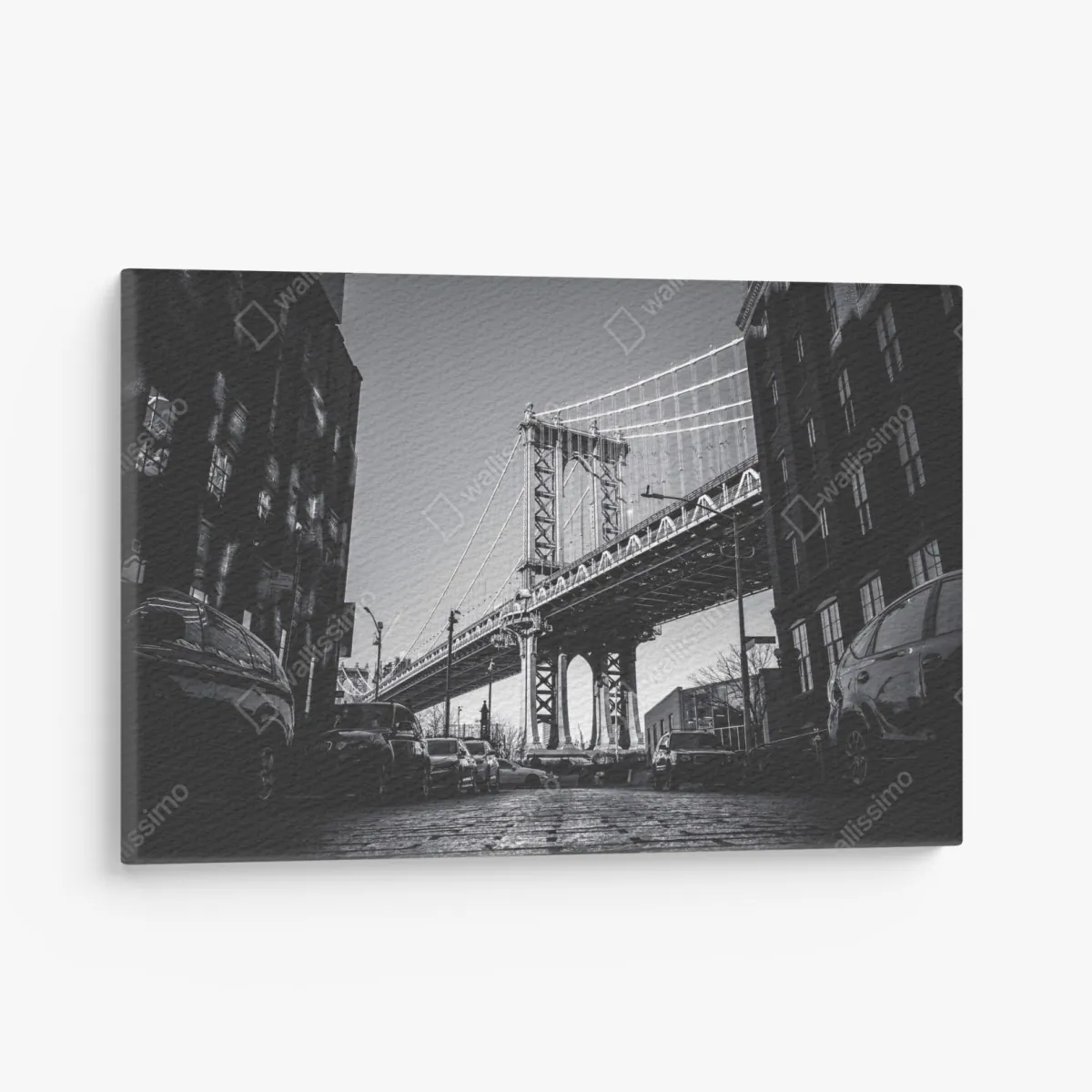Leinwandbild Manhattan brücke perspektive über kopfsteinpflaster – Wallnifity® Leinwandbild Manhattan brücke perspektive über kopfsteinpflaster – Wallnifity®