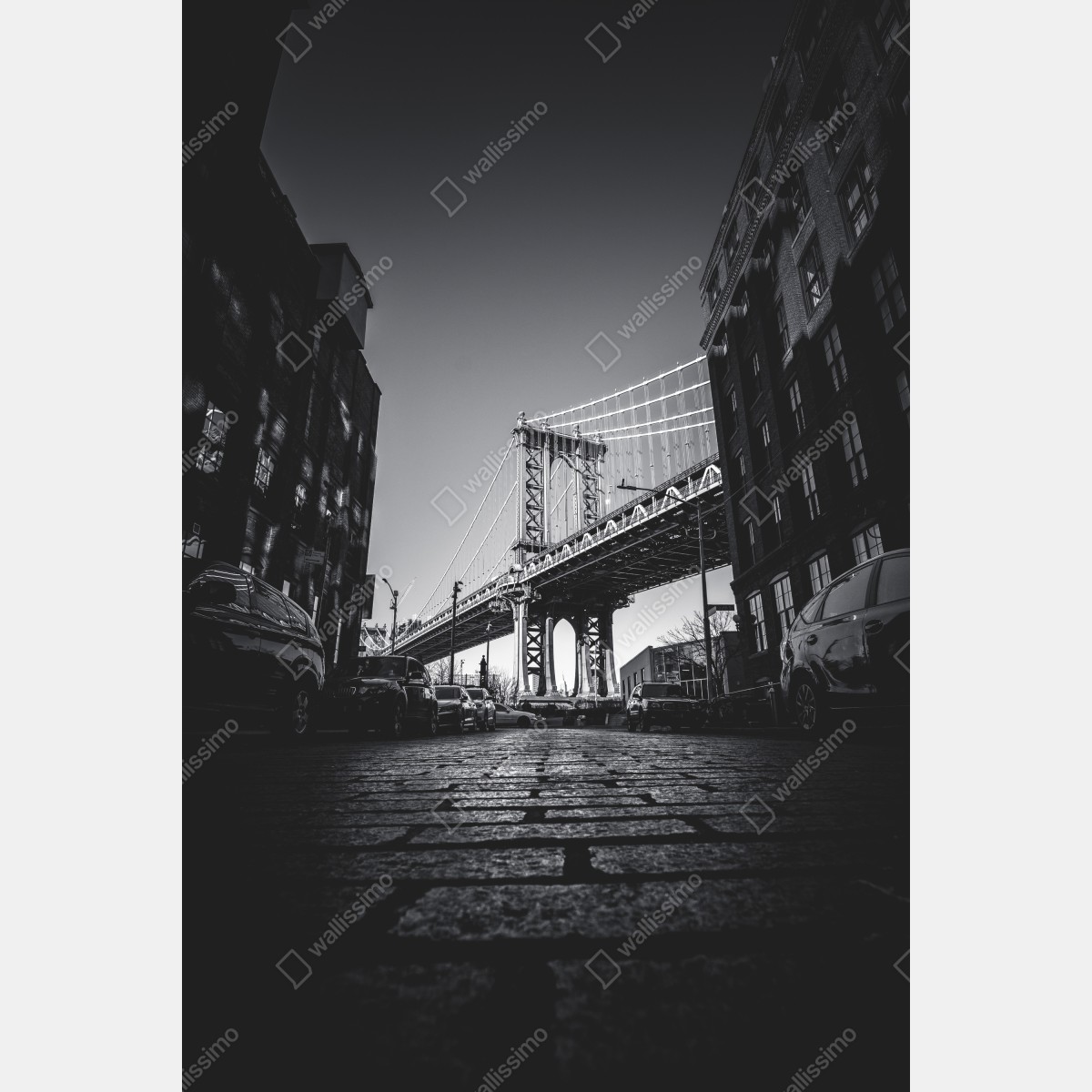 Leinwandbild Manhattan brücke perspektive über kopfsteinpflaster – Wallnifity® Leinwandbild Manhattan brücke perspektive über kopfsteinpflaster – Wallnifity®